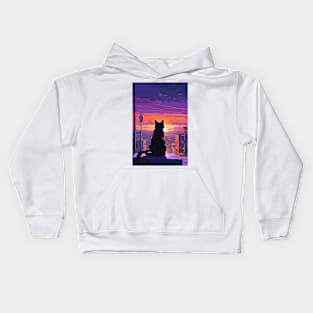 Cat in the sunset Kids Hoodie